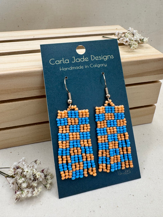 Checkered Earrings - Blue & Orange