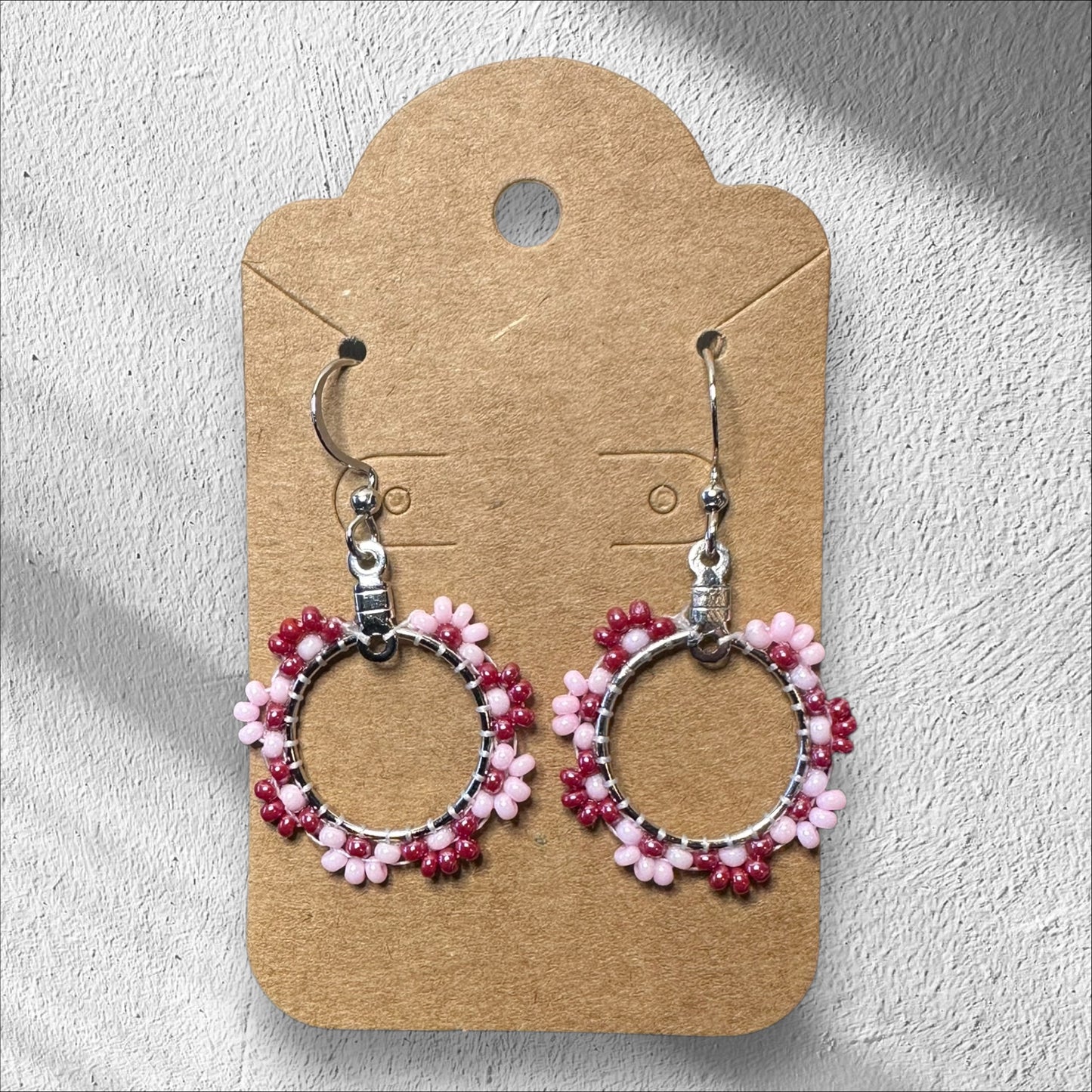 Flower Hoop Earrings - Pink & Maroon