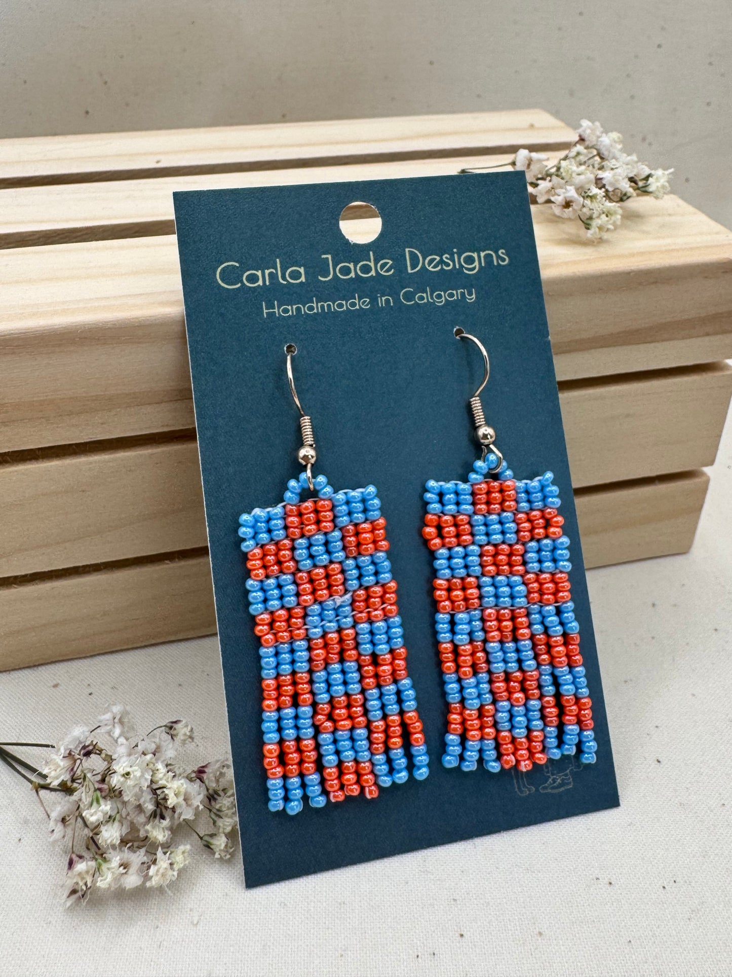 Checkered Earrings - Blue & Orange