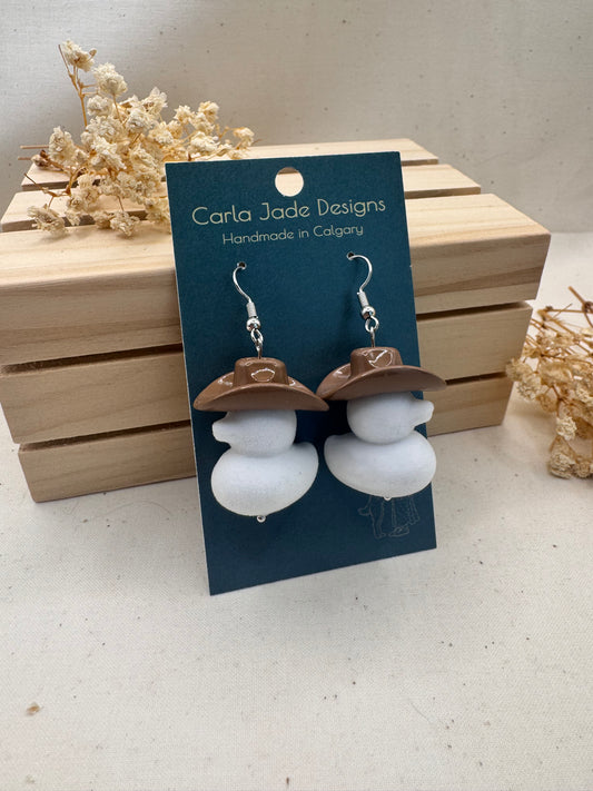 Howdy Duck Earrings - Flocked - Brown & White