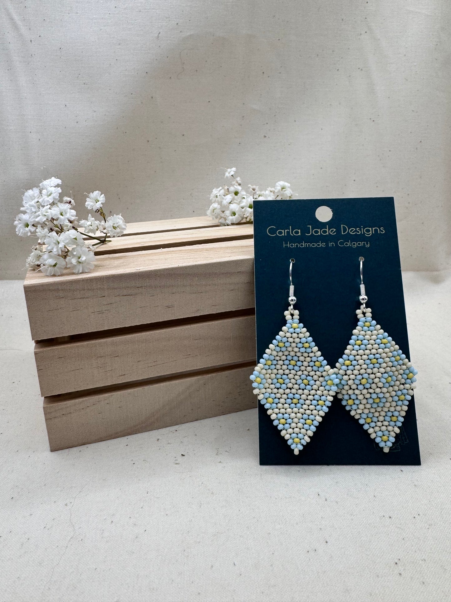 Flower Diamond Earrings - Pastel Blue and Yellow