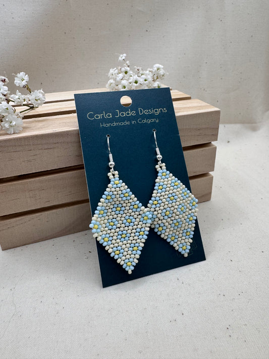 Flower Diamond Earrings - Pastel Blue and Yellow