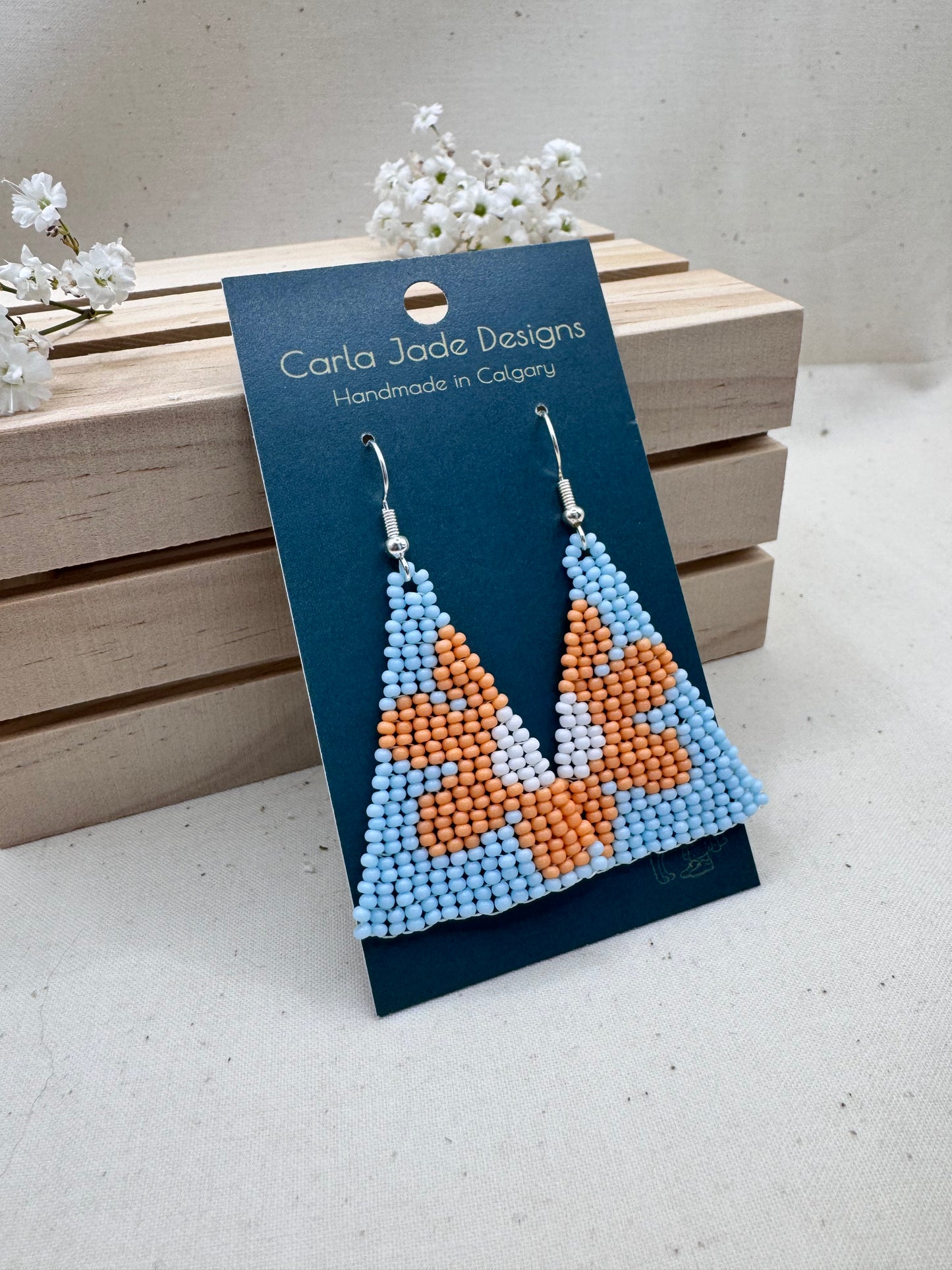 Flower Earrings - Blue and Orange