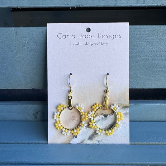 Flower Hoop Earrings - Yellow & White (alternating)