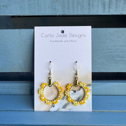 Flower Hoop Earrings - Yellow and White
