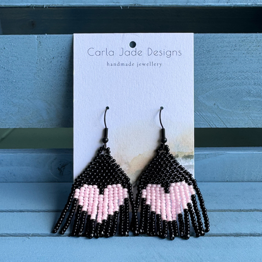 Heart Earrings - Pink and Black