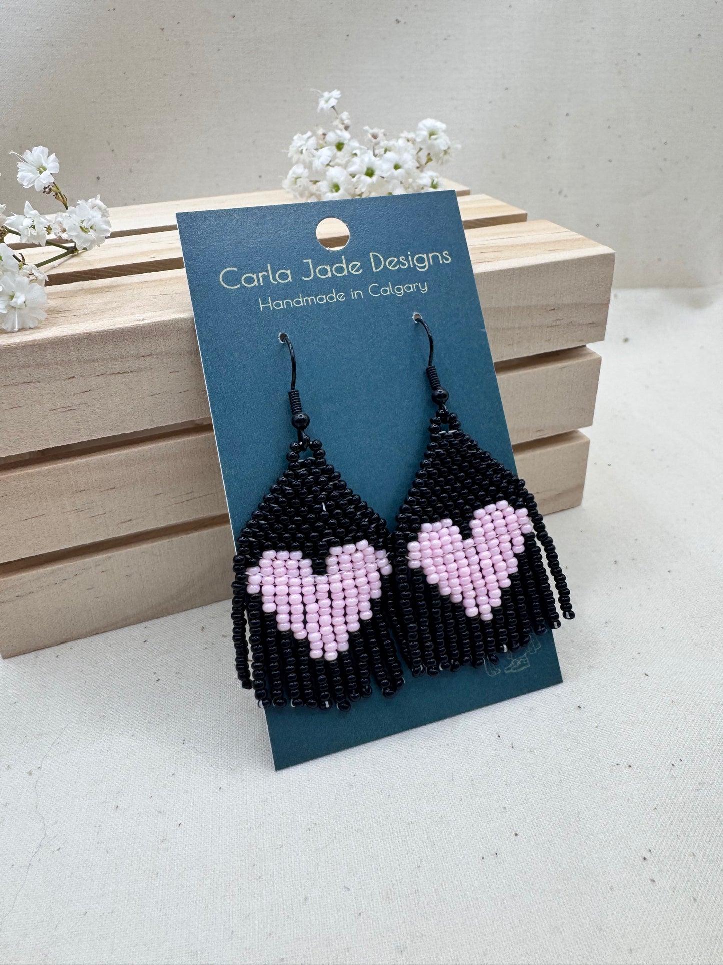 Heart Earrings - Pink and Black