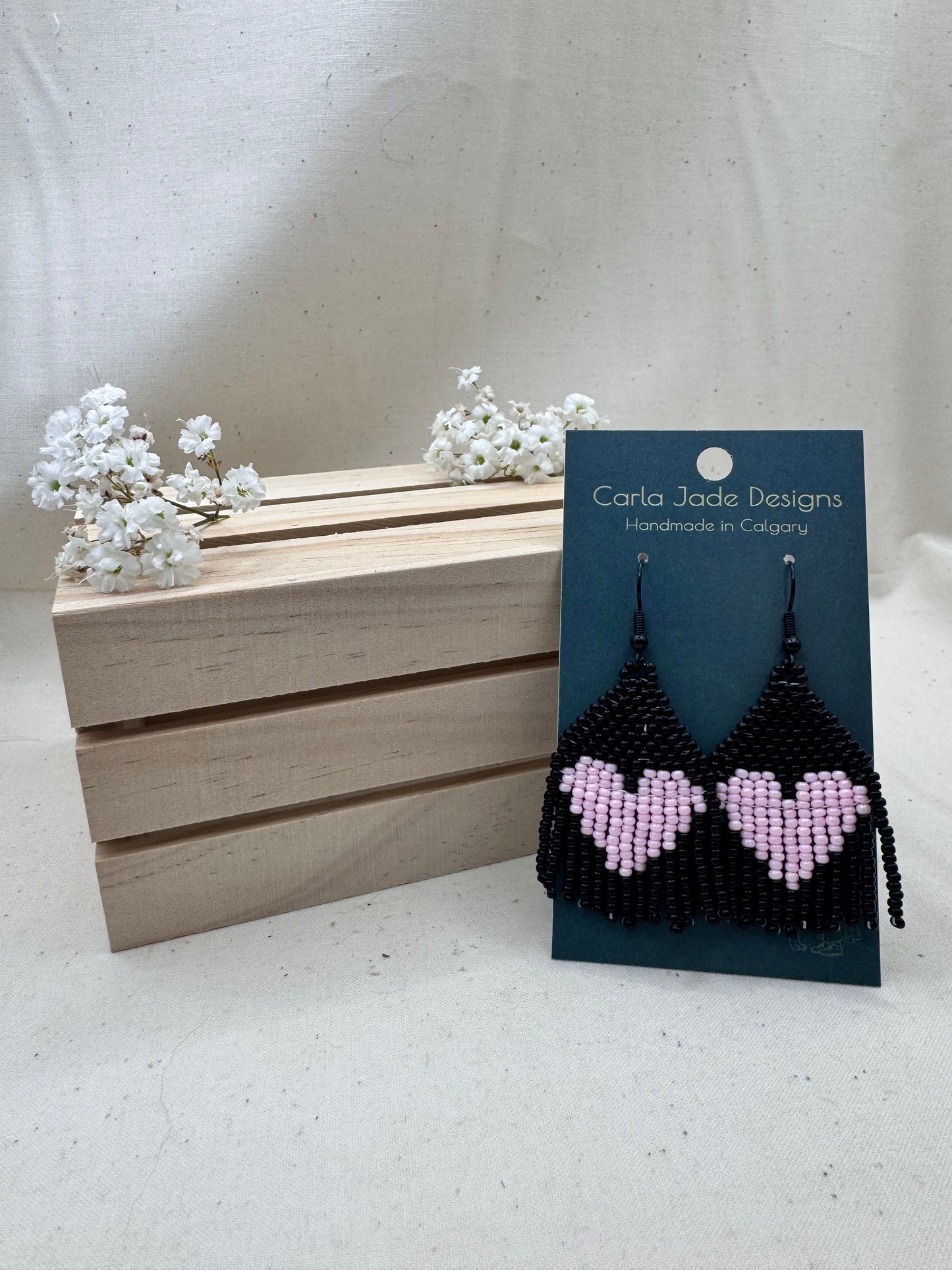 Heart Earrings - Pink and Black