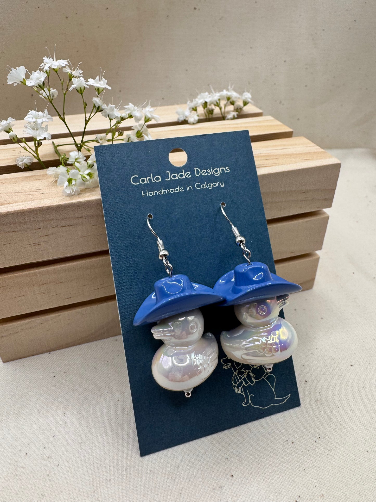 Howdy Duck Earrings - Bluebell Pearl