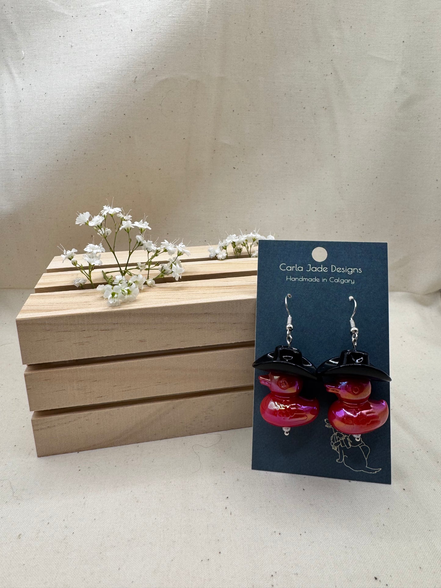 Howdy Duck Earrings - Black & Red
