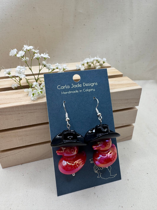 Howdy Duck Earrings - Black & Red