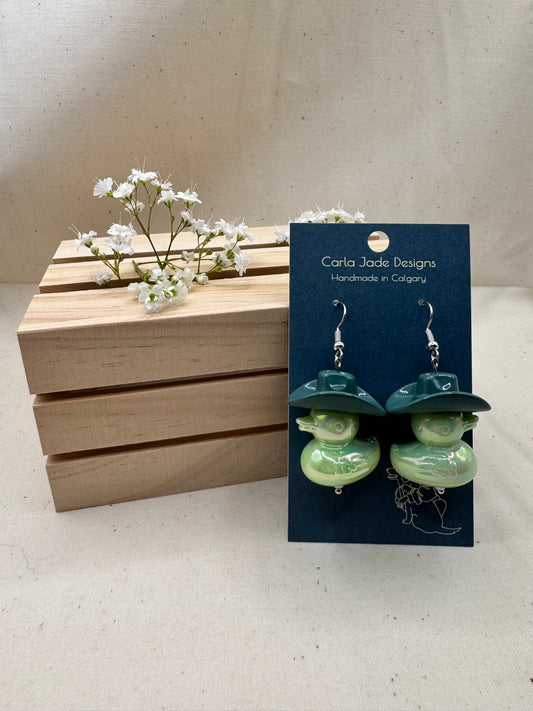 Howdy Duck Earrings - D Green