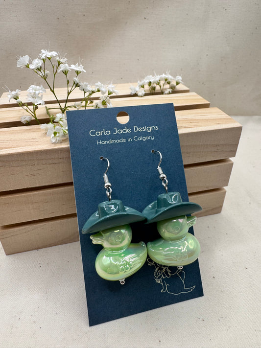 Howdy Duck Earrings - D Green