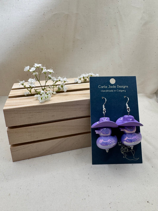 Howdy Duck Earrings - Purple