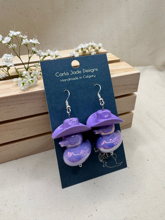 Howdy Duck Earrings - Purple