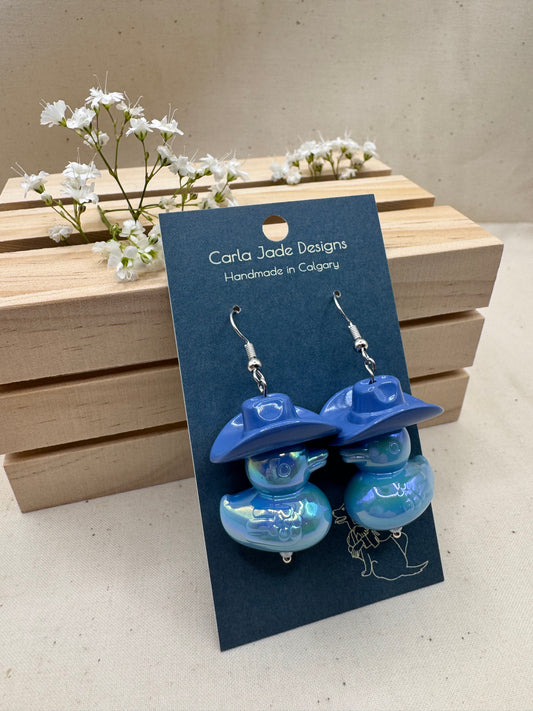 Howdy Duck Earrings - Blue