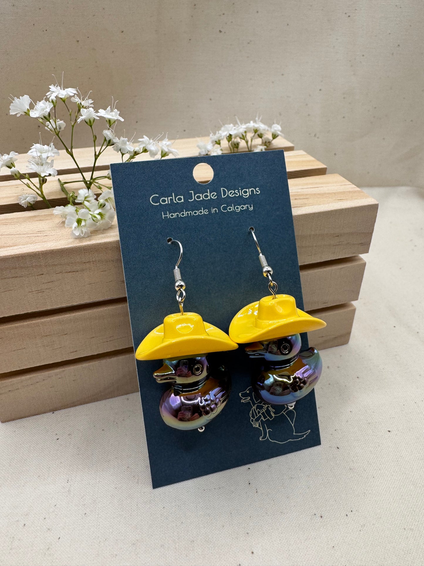Howdy Duck Earrings - Yellow and Brown