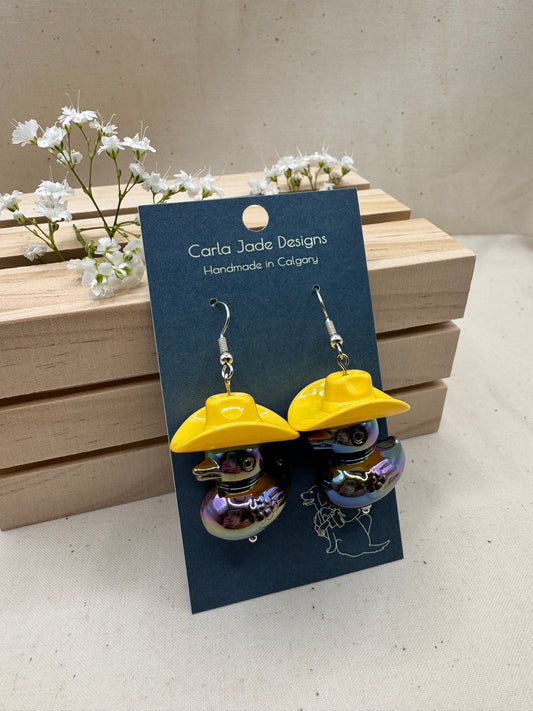 Howdy Duck Earrings - Yellow and Brown