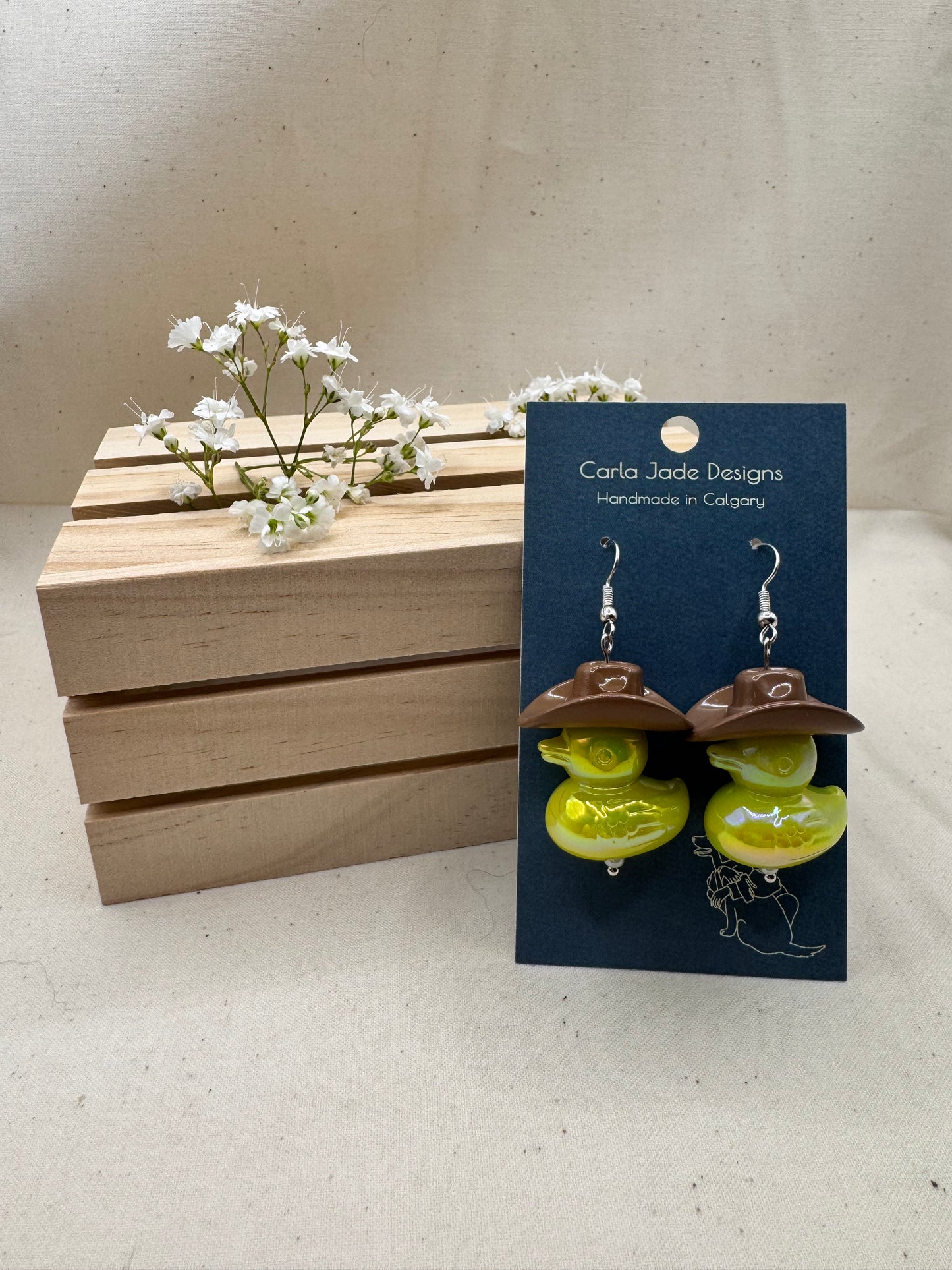 Howdy Duck Earrings - Brown and Green