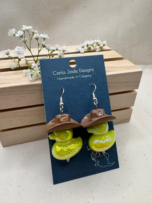Howdy Duck Earrings - Brown and Green