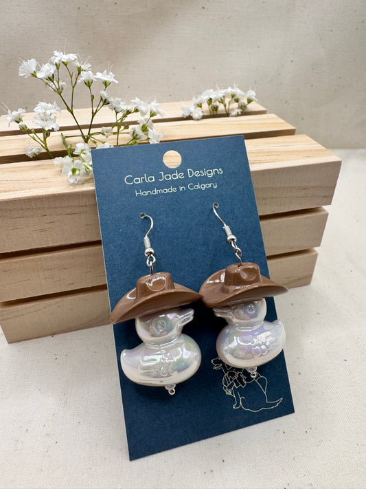 Howdy Duck Earrings - Brown & White