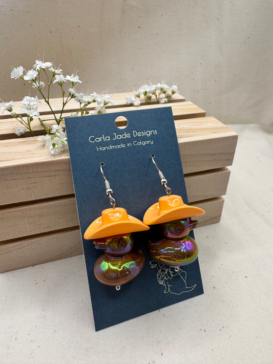 Howdy Duck Earrings - Orange & Brown
