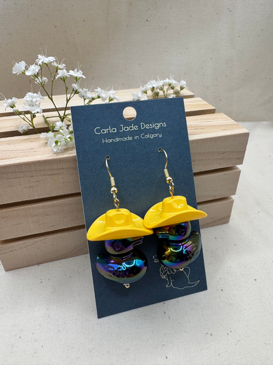 Howdy Duck Earrings - Yellow & Black