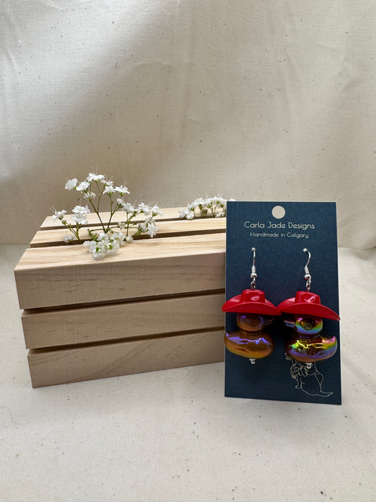 Howdy Duck Earrings - Red & Brown