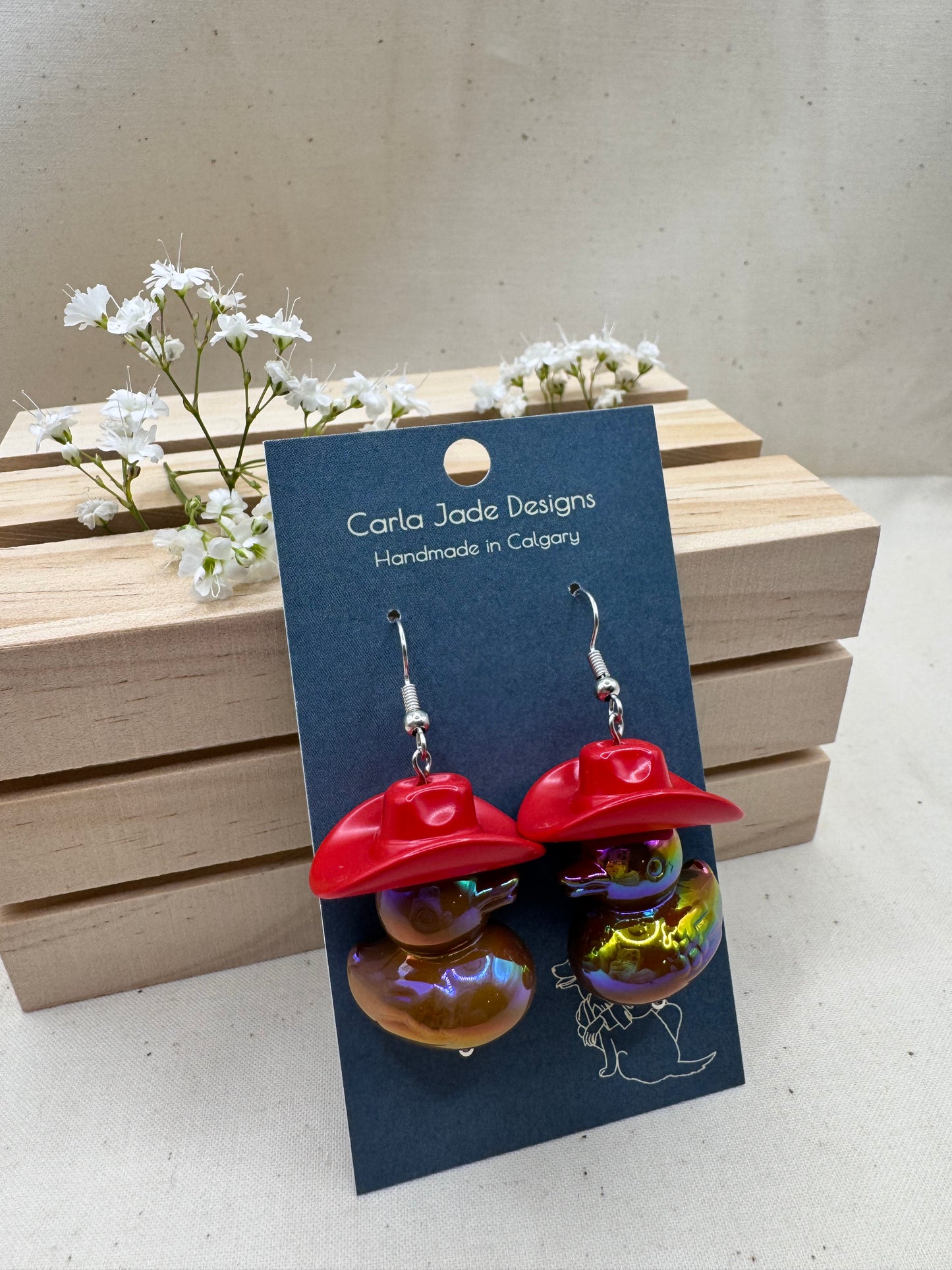 Howdy Duck Earrings - Red & Brown