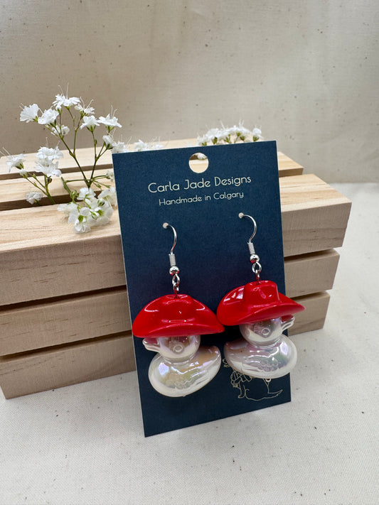 Howdy Duck Earrings - Red & White