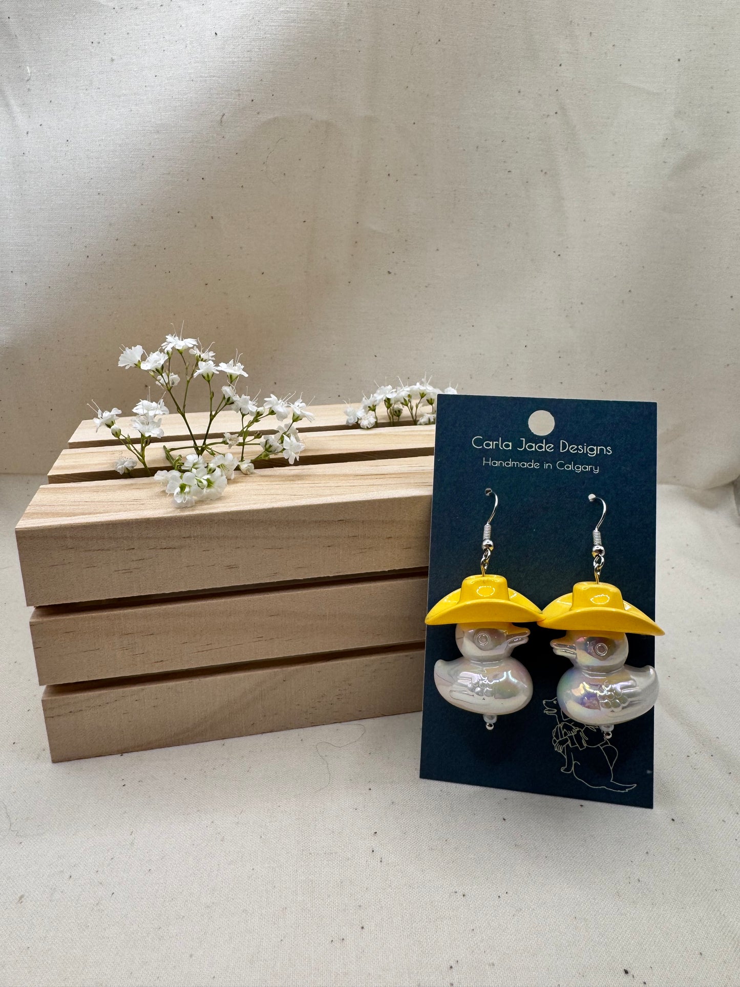 Howdy Duck Earrings - Yellow & White