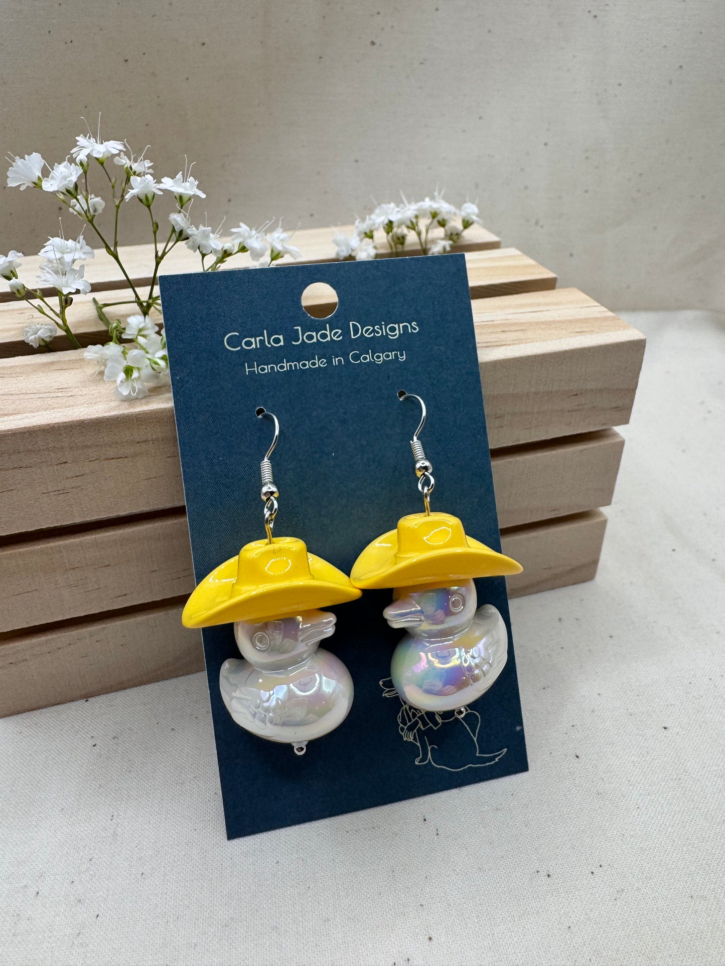 Howdy Duck Earrings - Yellow & White