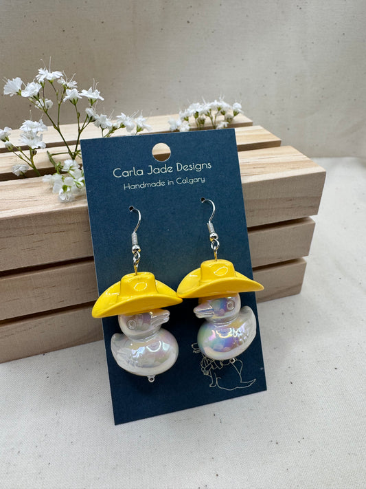Howdy Duck Earrings - Yellow & White