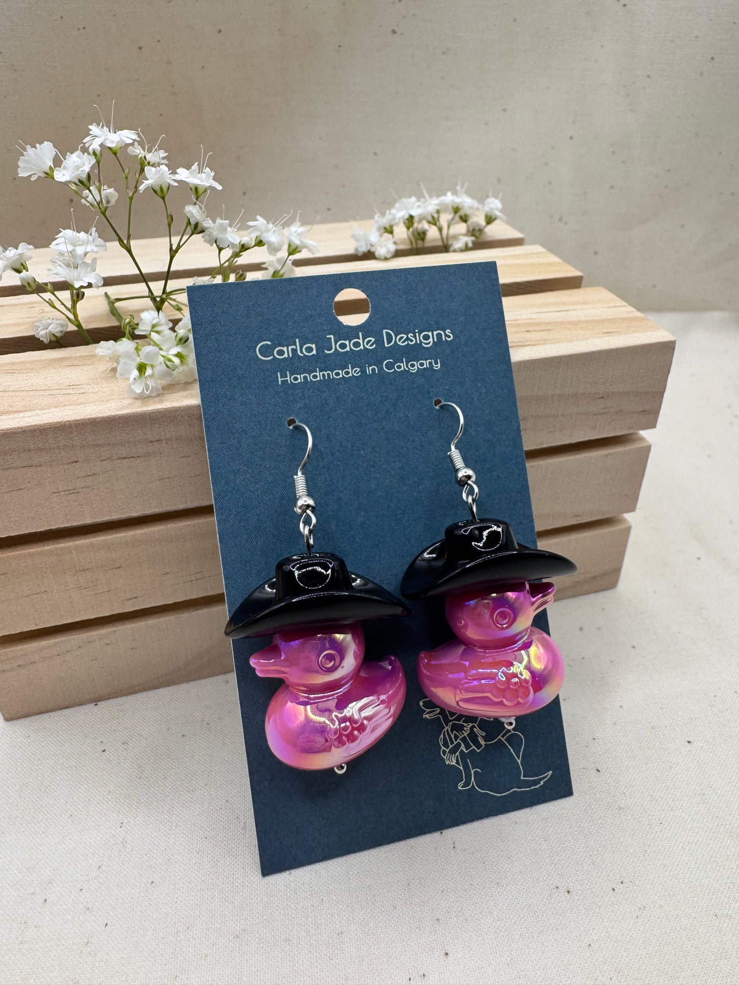 Howdy Duck Earrings - Black & Pink