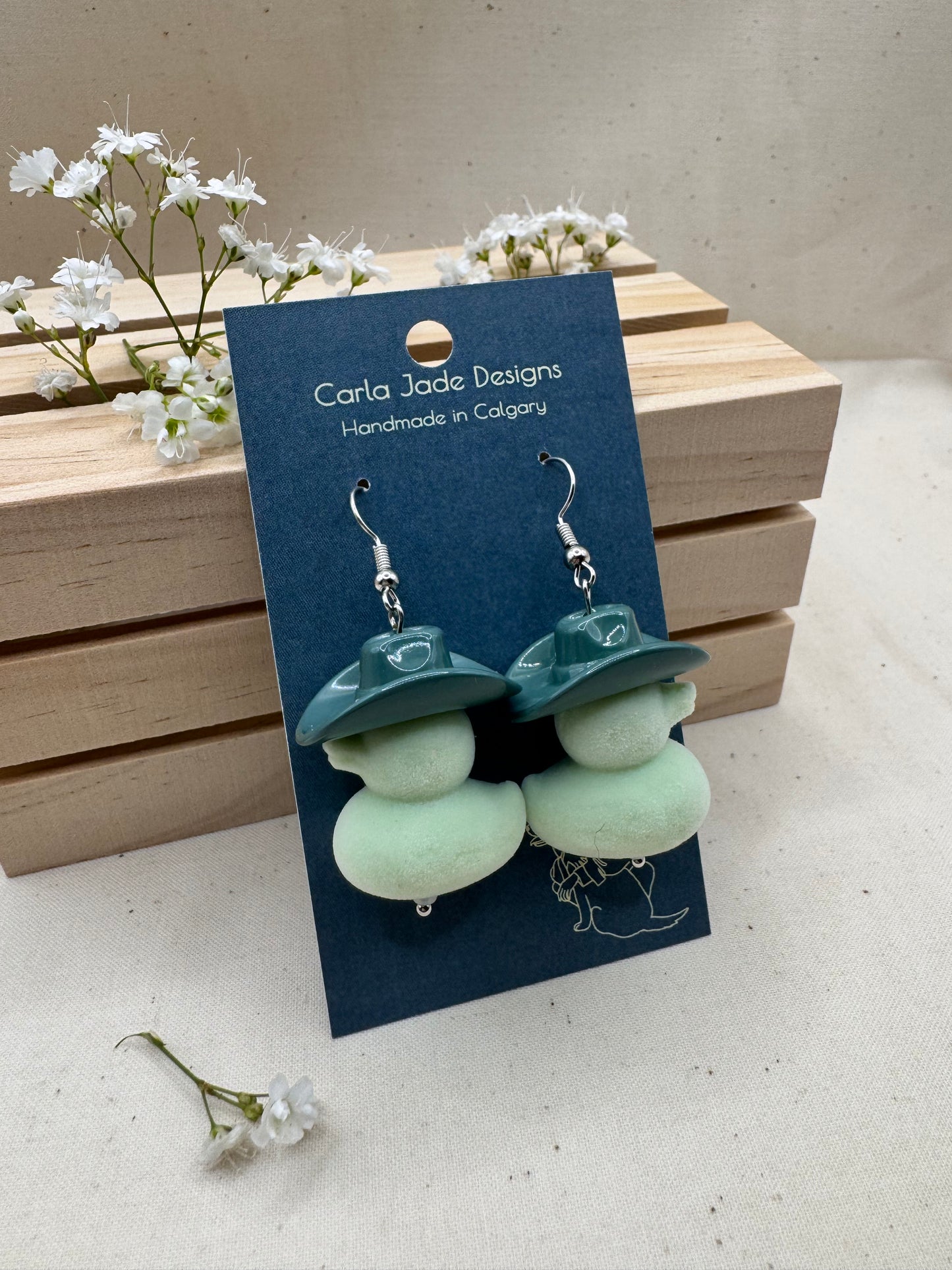 Howdy Duck Earrings - Flocked - D Green