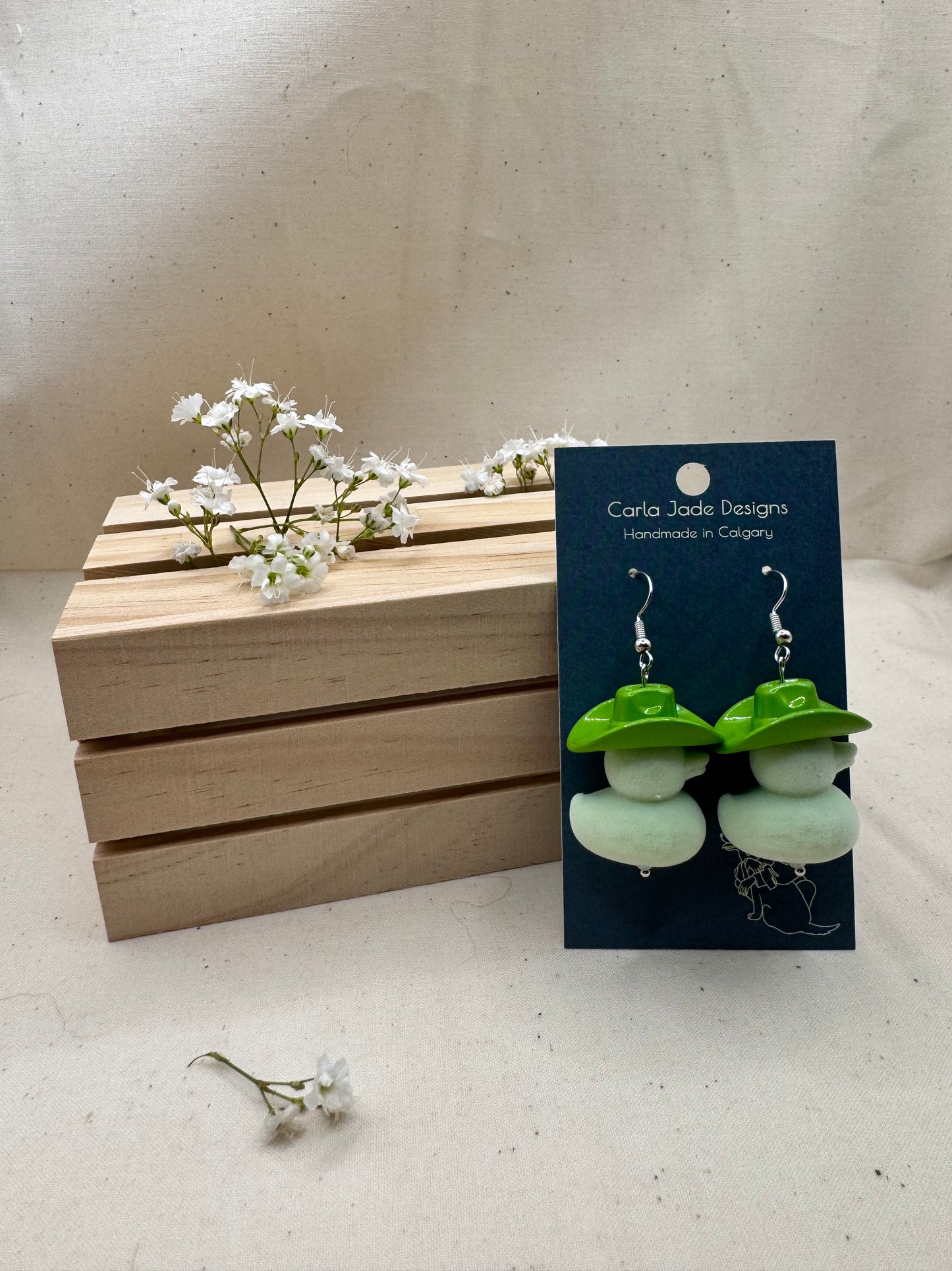 Howdy Duck Earrings - Flocked - L Green