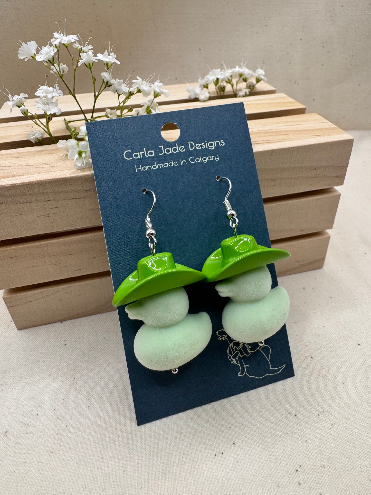 Howdy Duck Earrings - Flocked - L Green