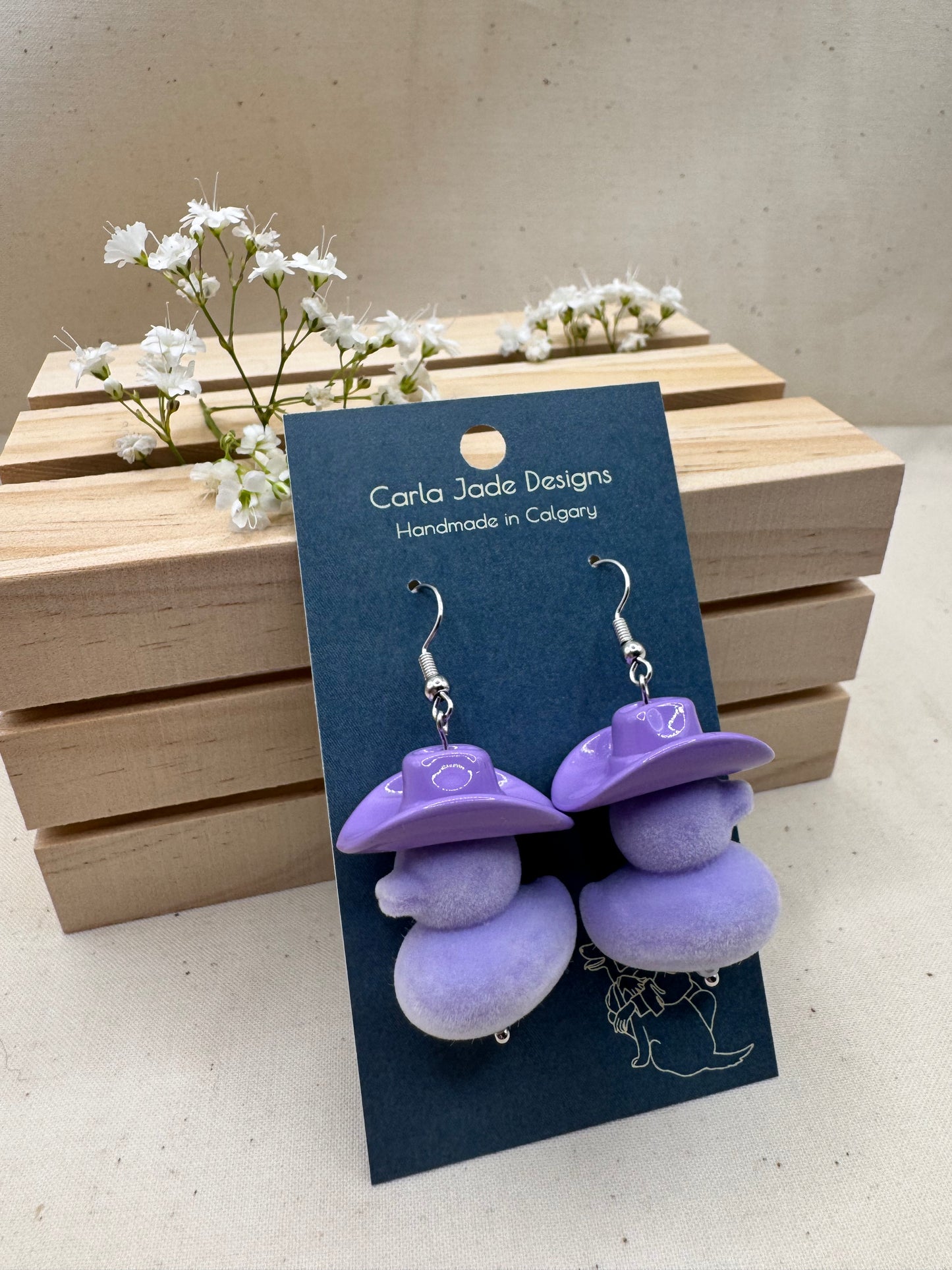 Howdy Duck Earrings - Flocked - Purple