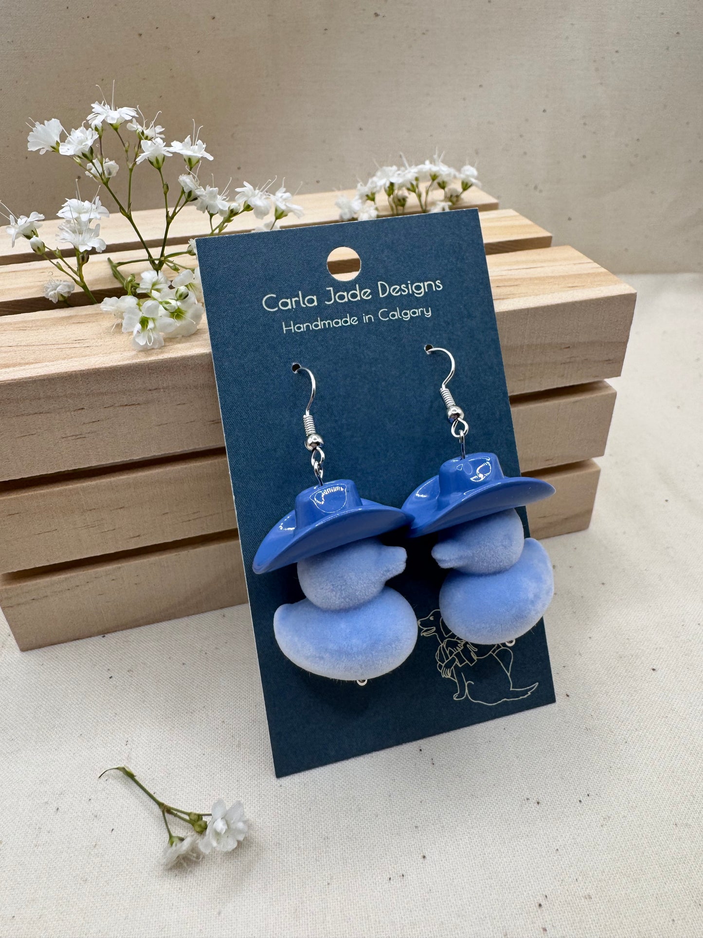 Howdy Duck Earrings - Flocked - Blue