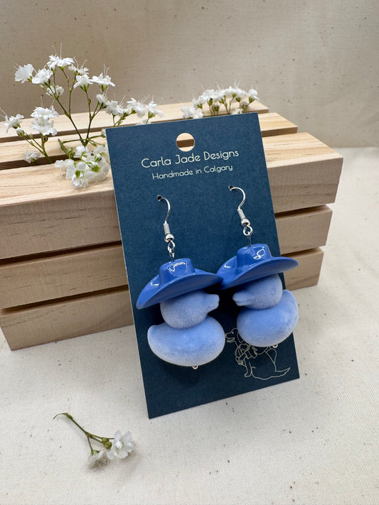 Howdy Duck Earrings - Flocked - Blue