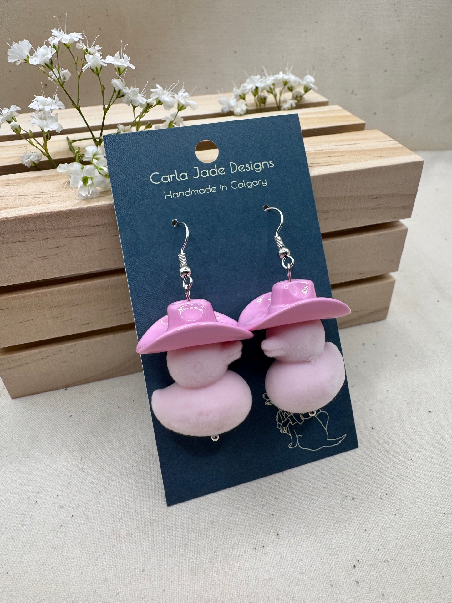 Howdy Duck Earrings - Flocked - L Pink