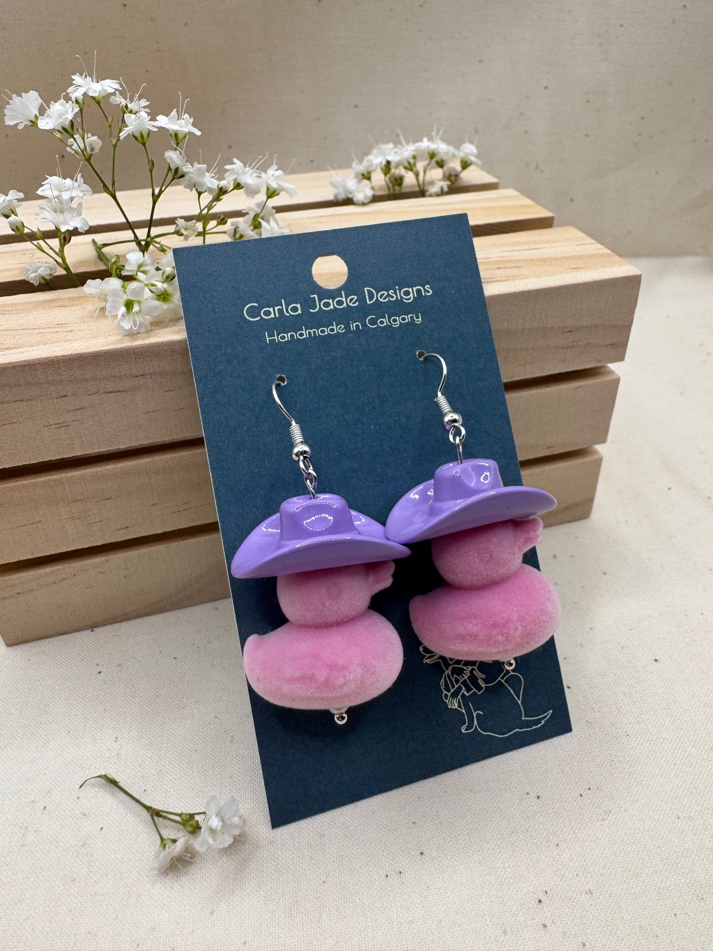 Howdy Duck Earrings - Flocked - Purple & D Pink