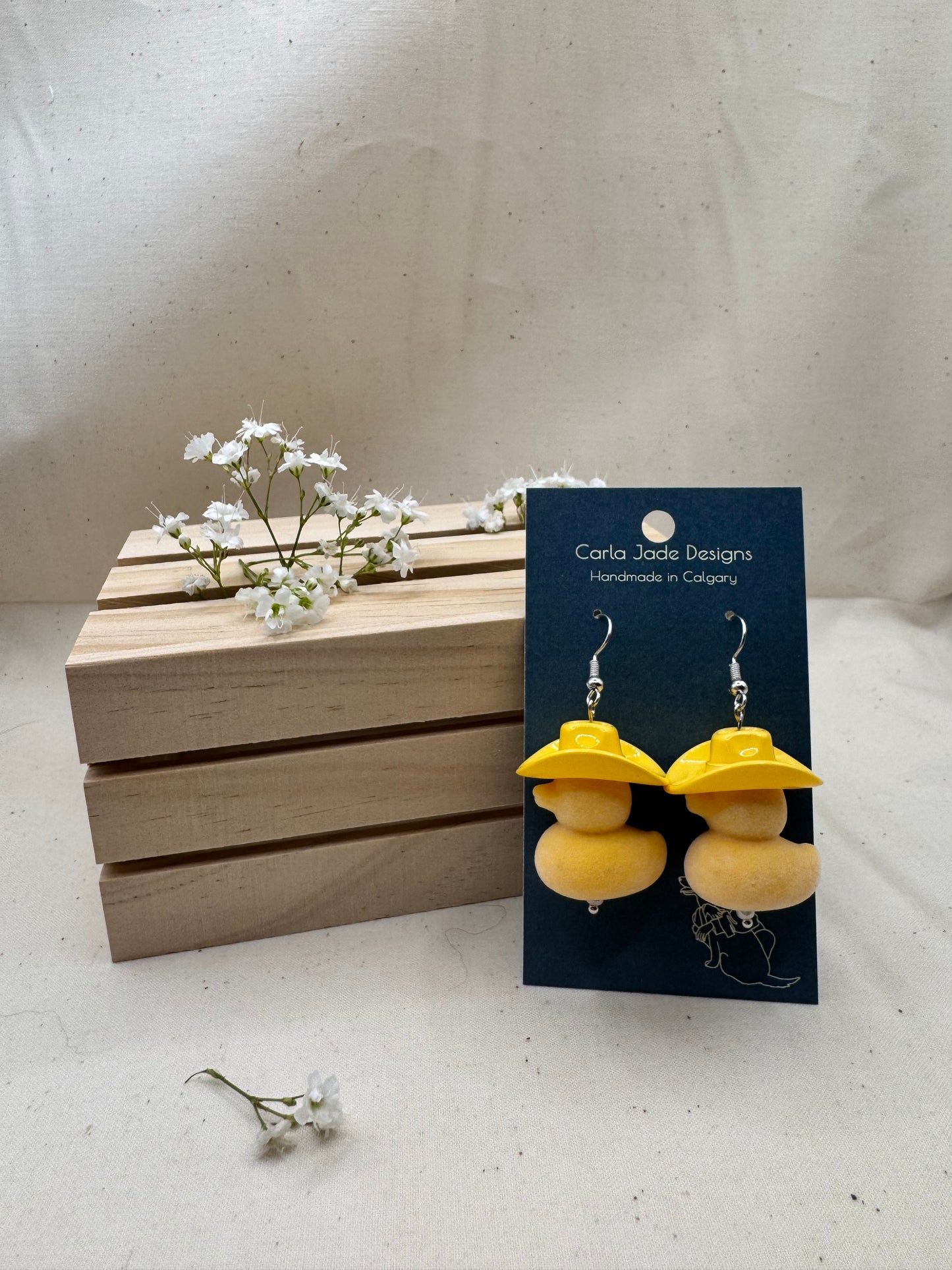 Howdy Duck Earrings - Flocked - Yellow