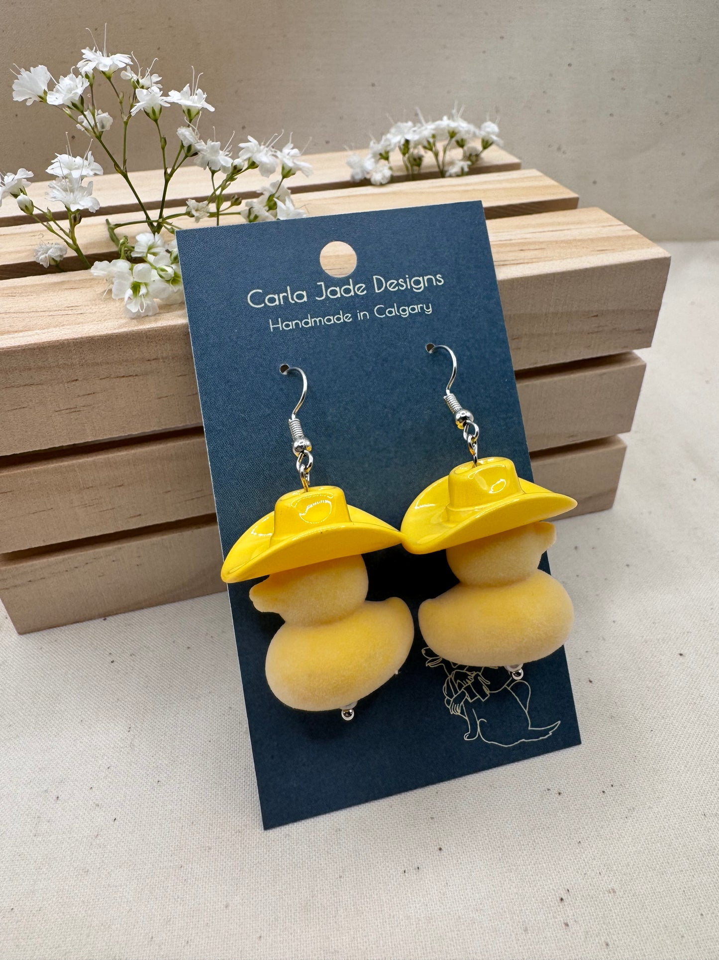 Howdy Duck Earrings - Flocked - Yellow