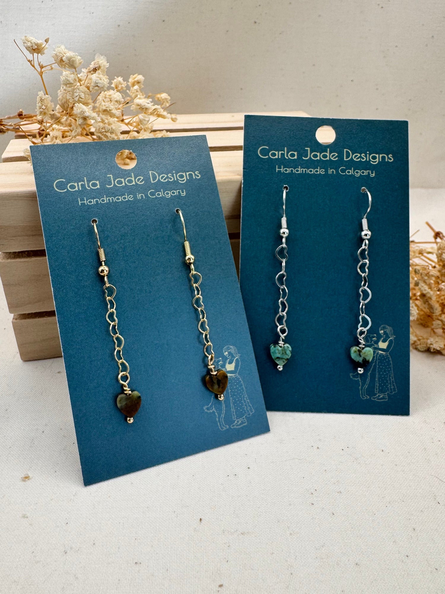 Lagoon Heart Attached Earrings handmade by Carla Jade Designs