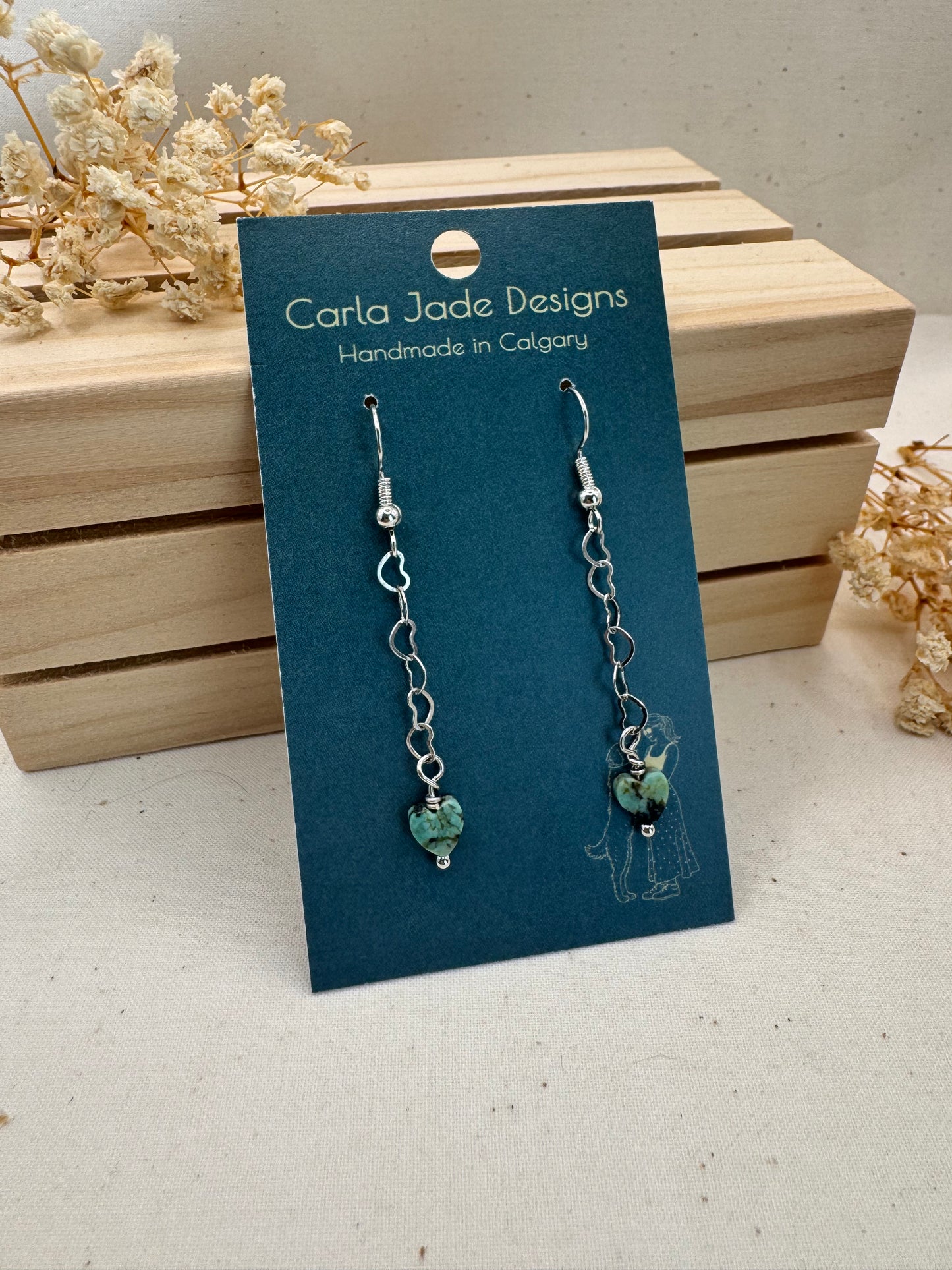 Attached Earrings - Lagoon Heart