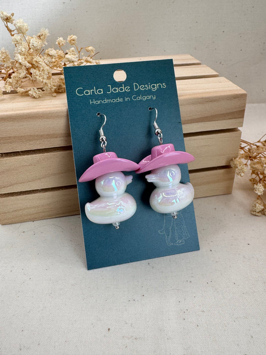 Howdy Duck Earrings - Light Pink & White handmade in Calgary by Carla Jade Designs