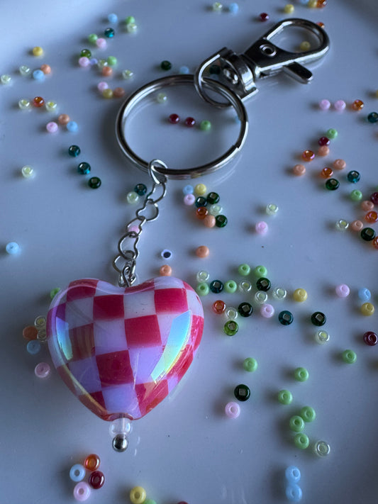 Key Ring - Heart - Red Checkered