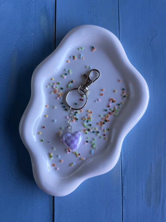 Key Ring - Heart - Purple Checkered