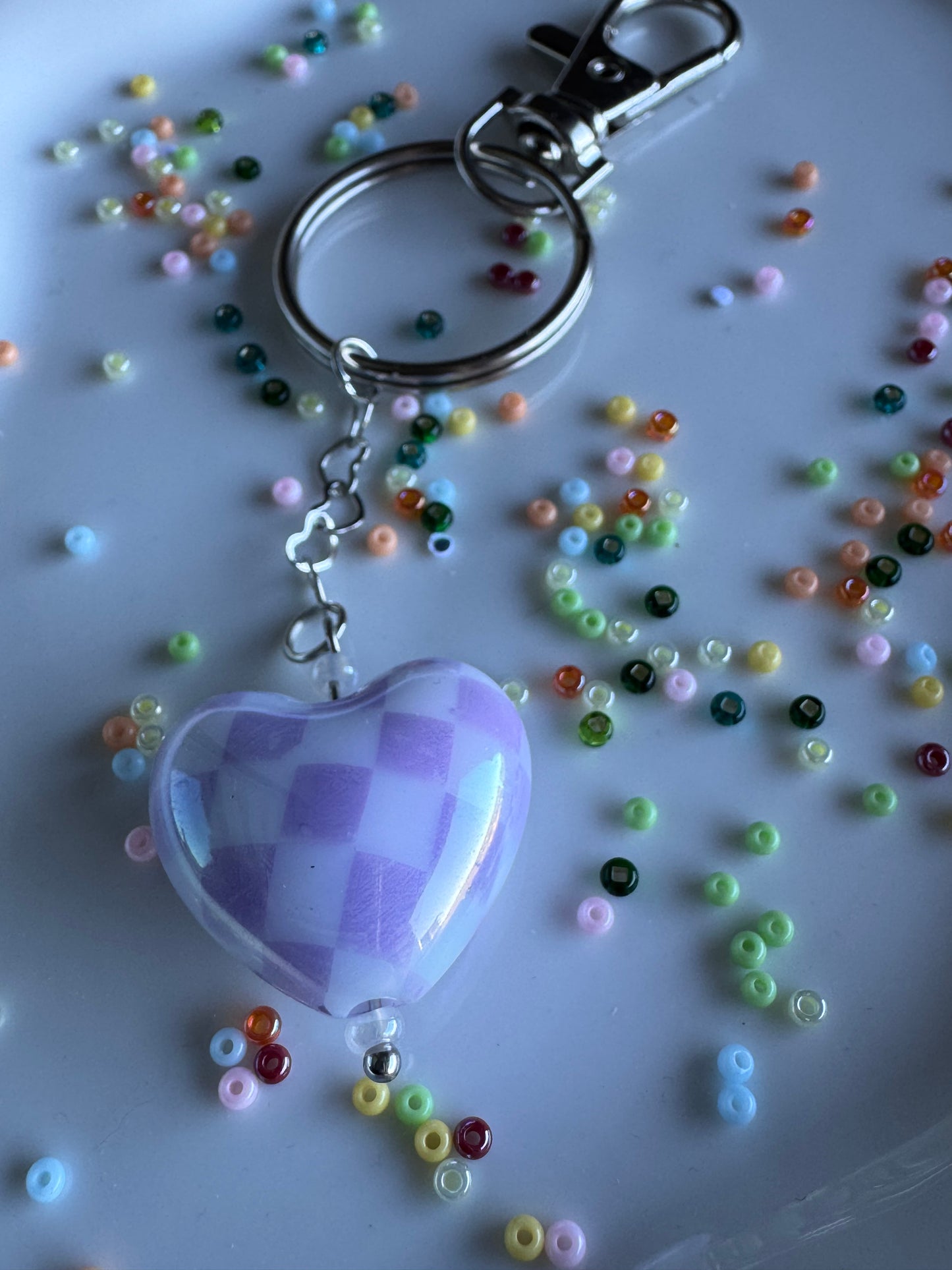 Key Ring - Heart - Purple Checkered